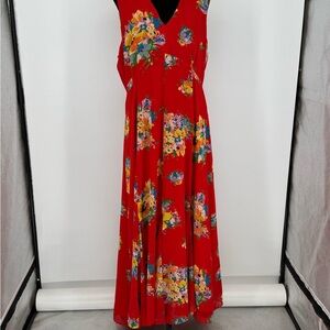 NWOT Lauren Ralph Lauren Black Label Dress Size 6 Red Floral V Neck flowy A8